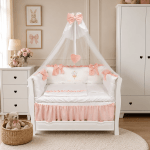 Lenjerie de patut personalizata 11 piese ROYAL Catifea White Somon - PEPPIbambini