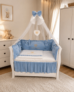 Lenjerie de patut personalizata 11 piese ROYAL Catifea Blue - PEPPIbambini - imagine 4