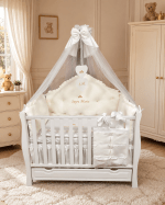 Lenjerie de patut personalizata 11 piese REGAL Catifea White - PEPPIbambini - Image 4