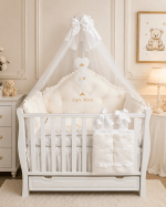 Lenjerie de patut personalizata 11 piese REGAL Catifea White - PEPPIbambini