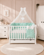 Lenjerie de patut personalizata 11 piese ROYAL Catifea Mint - PEPPIbambini