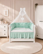 Lenjerie de patut personalizata 11 piese ROYAL Catifea Mint - PEPPIbambini - imagine 4