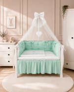 Lenjerie de patut personalizata 11 piese ROYAL Catifea Mint - PEPPIbambini - imagine 2