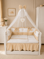 Lenjerie de patut personalizata 11 piese ROYAL White Beige - PEPPIbambini