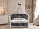 Lenjerie de patut personalizata 11 piese ROYAL Catifea Grey - PEPPIbambini - imagine 4