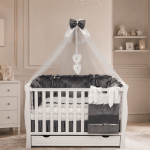 Lenjerie de patut personalizata 11 piese ROYAL Catifea Grey - PEPPIbambini
