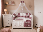 Lenjerie de patut personalizata 11 piese ROYAL White Purple - PEPPIbambini - imagine 2