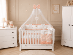 Lenjerie de patut personalizata 11 piese ROYAL Catifea White Somon - PEPPIbambini - imagine 4