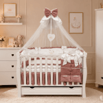 Lenjerie de patut personalizata 11 piese ROYAL White Pink Catifea - PEPPIbambini