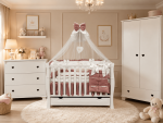 Lenjerie de patut personalizata 11 piese ROYAL White Pink Catifea - PEPPIbambini - imagine 4