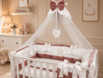 Lenjerie de patut personalizata 11 piese ROYAL White Pink Catifea - PEPPIbambini - imagine 2