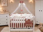Lenjerie de patut personalizata 11 piese ROYAL White Pink Catifea - PEPPIbambini - imagine 2