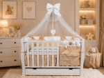 Lenjerie de patut personalizata 11 piese ROYAL White Beige - PEPPIbambini - imagine 3
