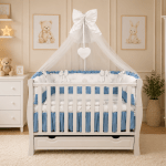 Lenjerie de patut personalizata 11 piese ROYAL Catifea White Blue Vladimir - PEPPIbambini