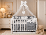 Lenjerie de patut personalizata 11 piese ROYAL White Grey - PEPPIbambini