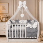 Lenjerie de patut personalizata 11 piese ROYAL White Grey - PEPPIbambini