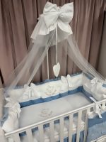 Lenjerie de patut personalizata 11 piese ROYAL Catifea White Blue - PEPPIbambini - Image 6