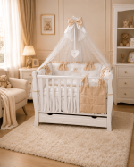 Lenjerie de patut personalizata 11 piese ROYAL White Beige Franceco - PEPPIbambini - imagine 3