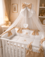 Lenjerie de patut personalizata 11 piese ROYAL White Beige Franceco - PEPPIbambini - imagine 2