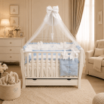 Lenjerie de patut personalizata 11 piese ROYAL White Blue Dublat Andrei - PEPPIbambini