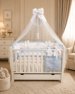 Lenjerie de patut personalizata 11 piese ROYAL White Blue Dublat Andrei - PEPPIbambini - imagine 4