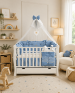 Lenjerie de patut personalizata 11 piese ROYAL Catifea Blue Dominic - PEPPIbambini