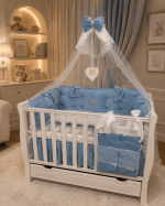 Lenjerie de patut personalizata 11 piese ROYAL Catifea Blue Dominic - PEPPIbambini - imagine 2