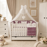 Lenjerie de patut personalizata 11 piese ROYAL White Purple - PEPPIbambini