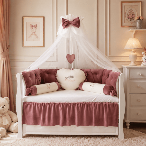 Lenjerie de patut personalizata 11 piese REGAL Pink - PEPPIbambini