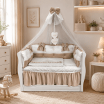 Lenjerie de patut personalizata 11 piese ROYAL Catifea White Beige - PEPPIbambini