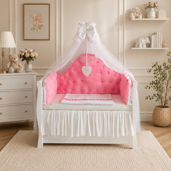 Lenjerie de patut personalizata 11 piese REGAL Pink - PEPPIbambini