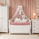 Lenjerie de patut personalizata 11 piese -Laterale Impletite Catifea Pink Lebada - PEPPIbambini