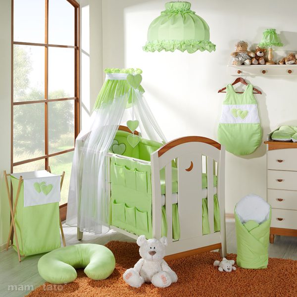 MAMO-TATO - Lenjerie patut 5 piese 140x70 Inimioare Verde