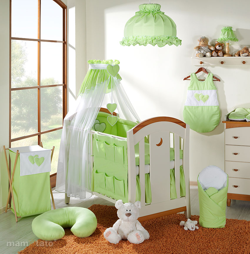 lenjerie-inimioare-verde MAMO-TATO - Lenjerie patut 5 piese 140x70 Inimioare Verde - imagine 1