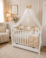 Lenjerie de patut personalizata 11 piese ROYAL White Beige - PEPPIbambini - imagine 2