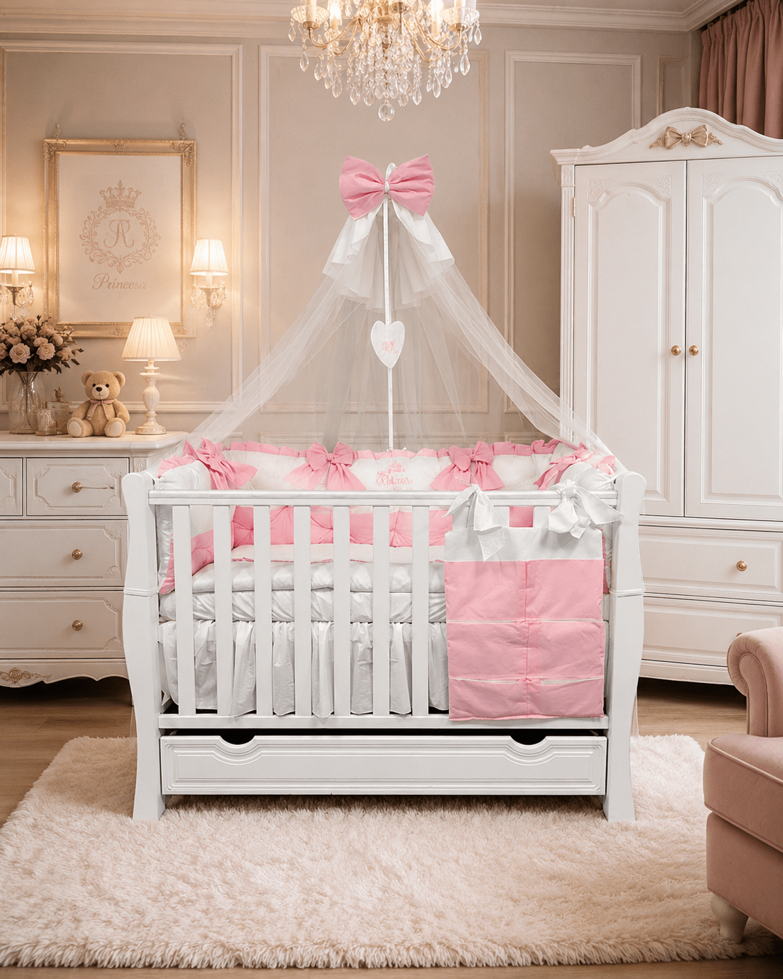 lenjerie-personalizata-bebe-16-01-2025-20-2 Lenjerie de patut personalizata 11 piese ROYAL White Pink Iris - PEPPIbambini - imagine 1