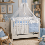 Lenjerie de patut personalizata 11 piese ROYAL White Blue Paturica - PEPPIbambini