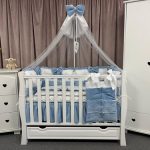 Lenjerie de patut personalizata 11 piese ROYAL Catifea White Blue Ayan - PEPPIbambini