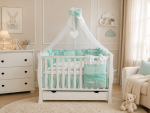 Lenjerie de patut personalizata 11 piese ROYAL Catifea Mint - PEPPIbambini