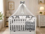 Lenjerie de patut personalizata 11 piese ROYAL White Grey - PEPPIbambini - imagine 3