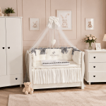 Lenjerie de patut personalizata 11 piese ROYAL Catifea White Grey - PEPPIbambini