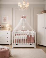 Lenjerie de patut personalizata 11 piese ROYAL Catifea White Pink Asy - PEPPIbambini - imagine 2