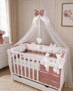 Lenjerie de patut personalizata 11 piese ROYAL Catifea White Pink Asy - PEPPIbambini - imagine 3