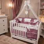 Lenjerie de patut personalizata 11 piese ROYAL White Purple - PEPPIbambini