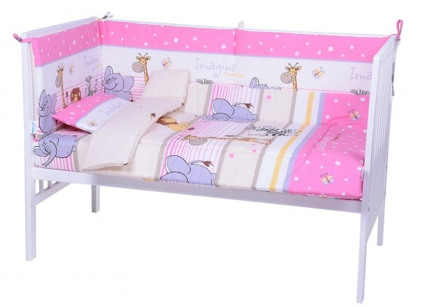 Lenjerie patut copii 5 piese 140X70 - Safari Roz