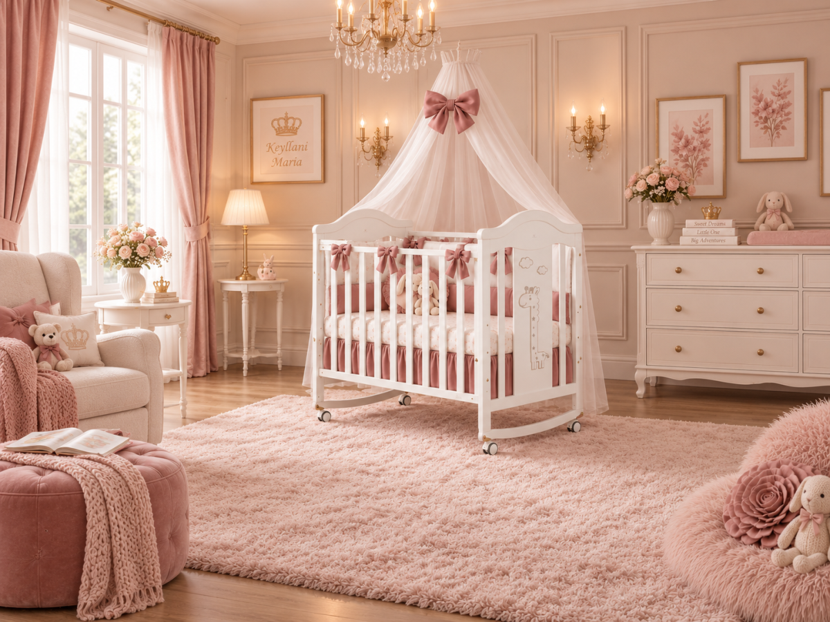 Patut bebe din lemn Sophie 120/60 cu laterala culisanta , sistem de leganare si roti + Saltea Cocos - imagine 4